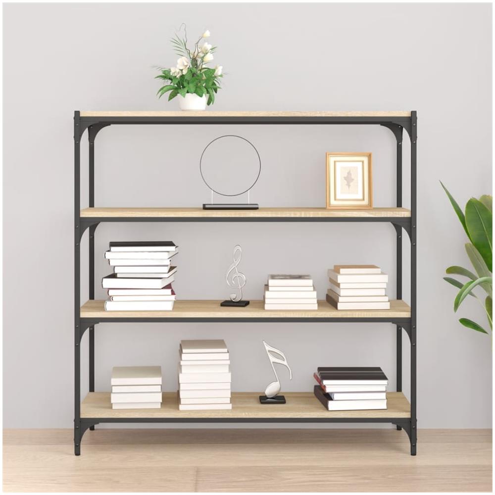 Libreria Rovere Sonoma 100x33x100cm Legno Multistrato E Acciaio - Foto 3