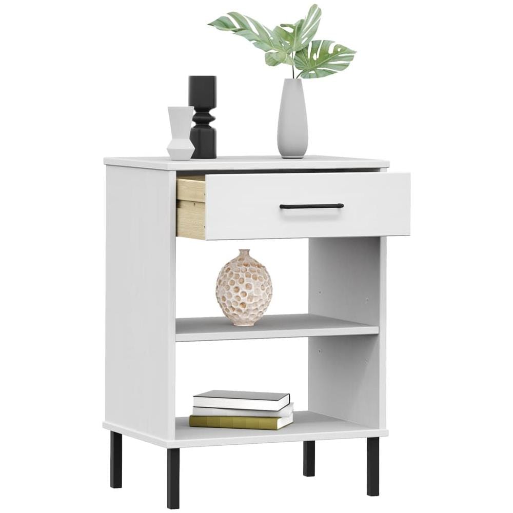 Mobile Consolle Gambe Metallo Bianco Legno Massello Pino Oslo - Foto 3
