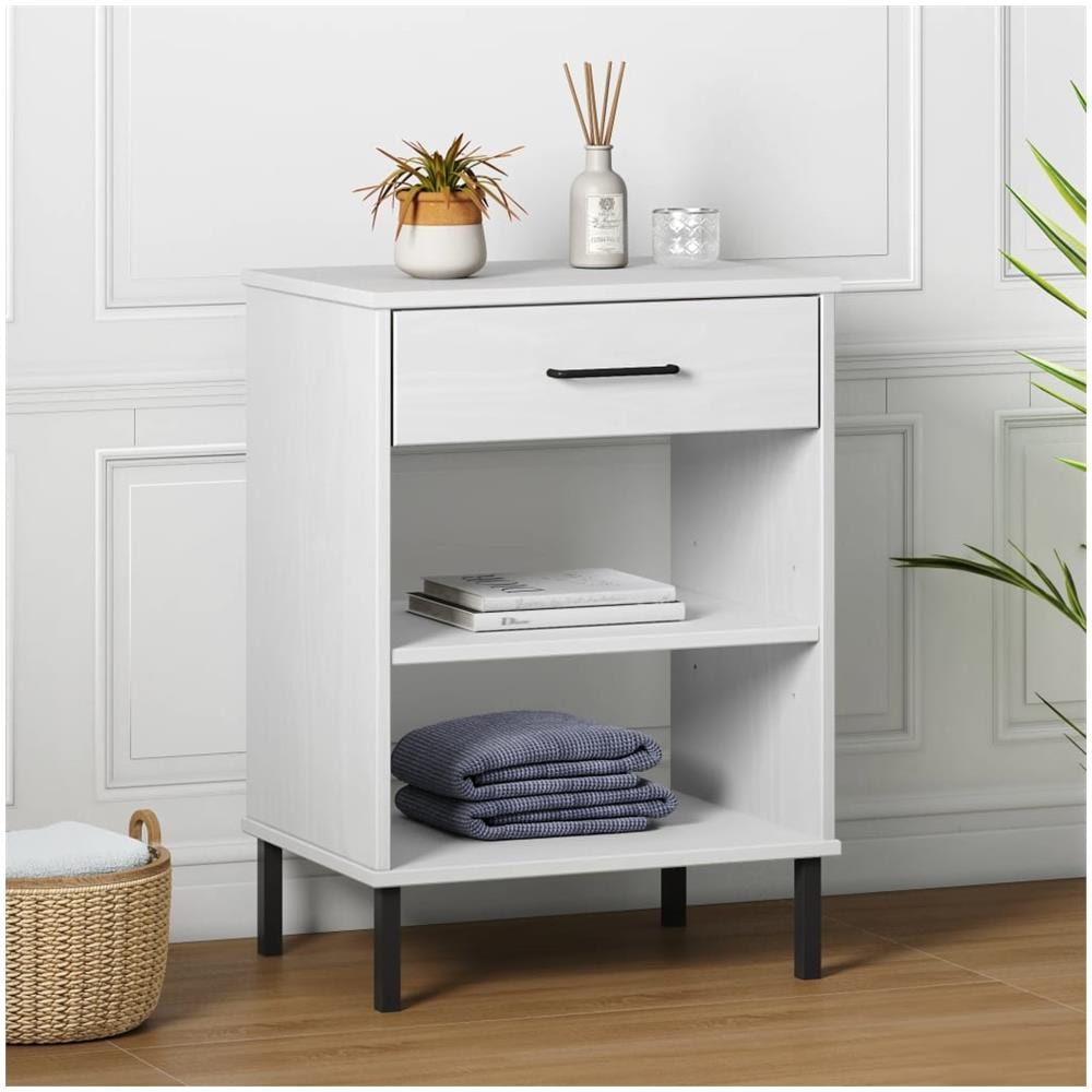 Mobile Consolle Gambe Metallo Bianco Legno Massello Pino Oslo - Foto 1