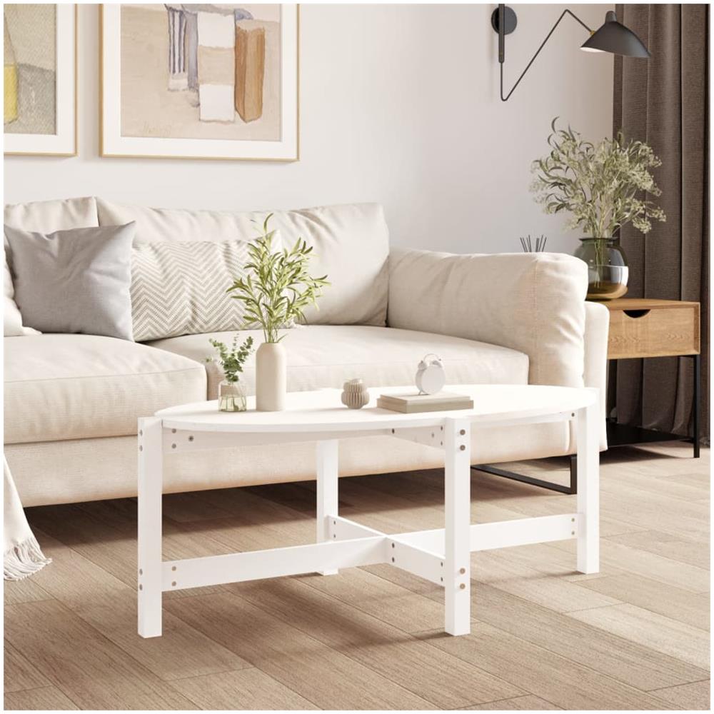 Tavolino Da Salotto Bianco 118x63x45 Cm Legno Massello Di Pino - Foto 1