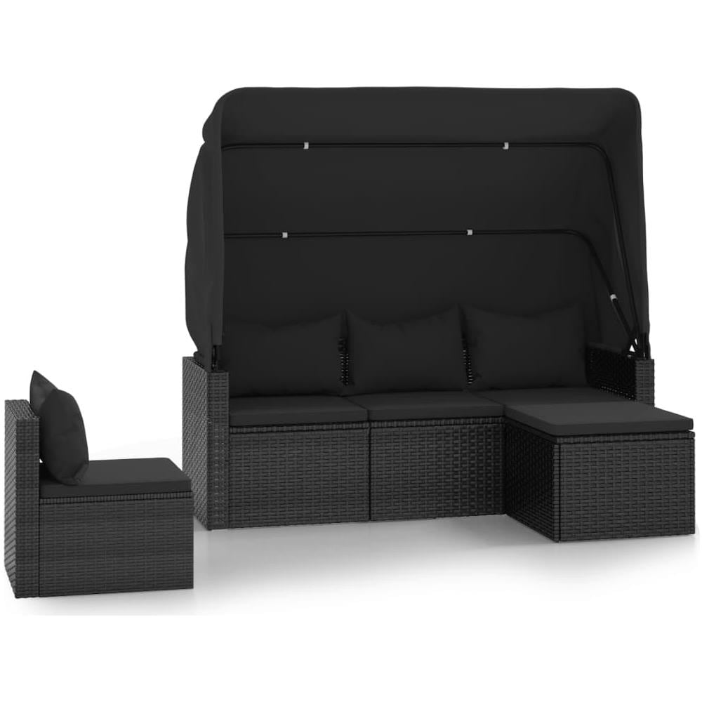 Set Divani Da Giardino 4 Pz Con Cuscini Nero In Polyrattan - Foto 2
