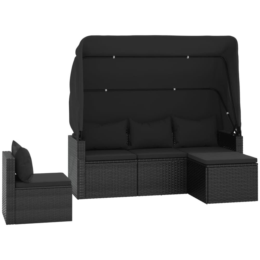 Set Divani Da Giardino 4 Pz Con Cuscini Nero In Polyrattan - Foto 3