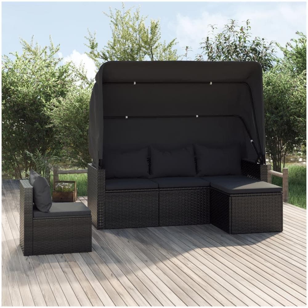 Set Divani Da Giardino 4 Pz Con Cuscini Nero In Polyrattan - Foto 1
