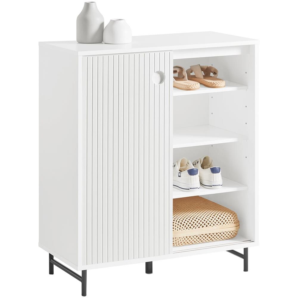 Credenza Con Anta Scorrevole, Cassettiera, Mobile Da Cucina, Scarpiera Da Ingresso, Bianco, 70x37x87cm, Fsb62-w - Foto 1