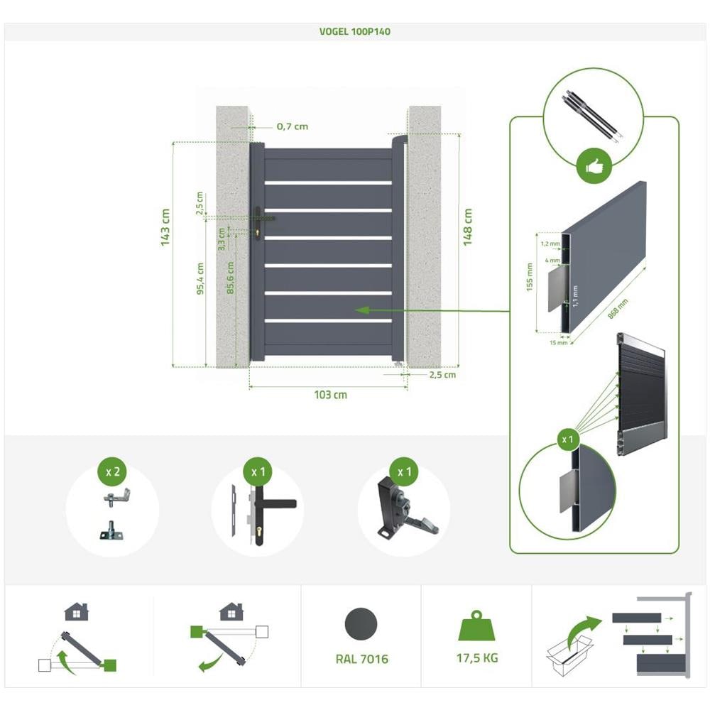 Pack Cancello Battente Vogel 400b140 + Cancello Vogel 100p140 Grigio - Foto 8