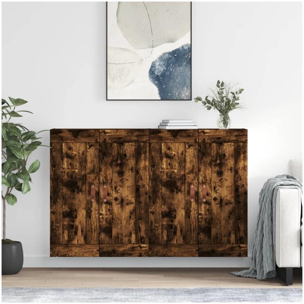 Armadietti A Parete 2 Pz Rovere Fumo In Legno Multistrato - Foto 1