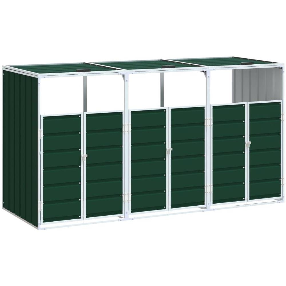 Copribidone con Ruote per 3 Bidoni Verde 216x81x115 cm Acciaio - Foto 1