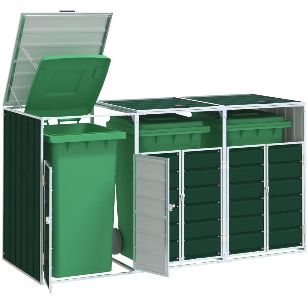 Copribidone con Ruote per 3 Bidoni Verde 216x81x115 cm Acciaio - Foto 2