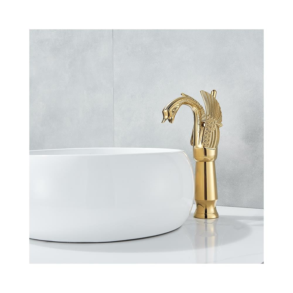 Rubinetto per lavabo da bagno, Blackswan, tipo M135, modello Swan dorato, misura 29 cm - Foto 2