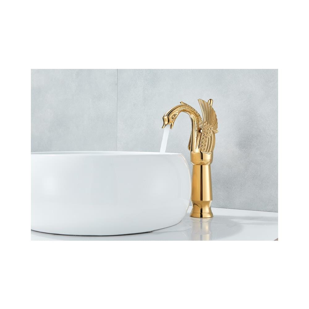 Rubinetto per lavabo da bagno, Blackswan, tipo M135, modello Swan dorato, misura 29 cm - Foto 4
