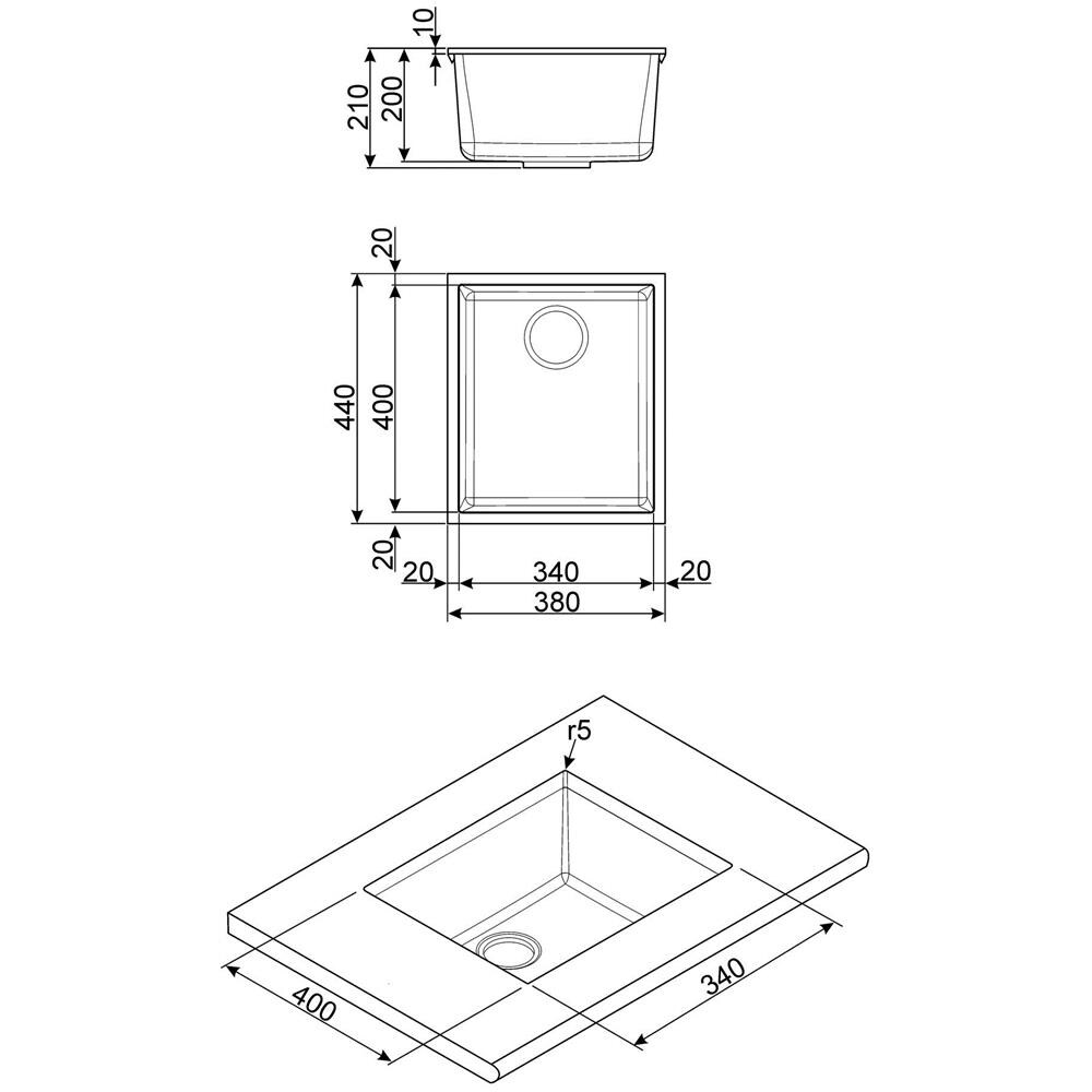 Vasca Sottotop VZUM40TT Dimensioni 34 x 40 cm Colore Titanio Serie Quadra - Foto 2