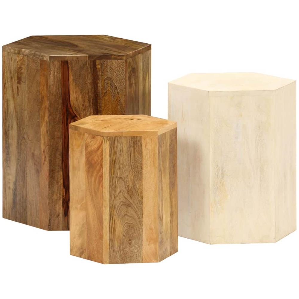Set Tavolini Da Caffè 3 Pz In Legno Massello Di Mango - Foto 2