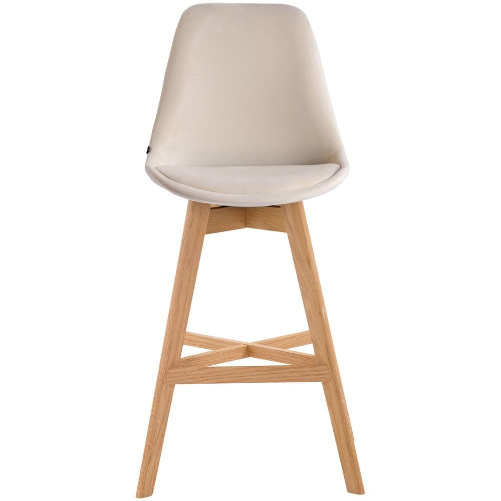 Sgabello Tulip Cannes in Velluto E Legno I Sgabello Alto con Schienale E Poggiapiedi I Sedia Alta Bancone Design Scandinavo Crema Natura - Foto 2