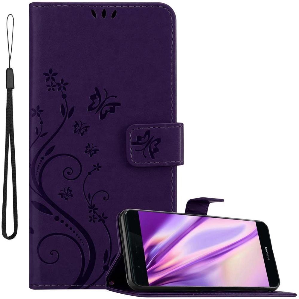 Cadorabo Custodia Compatibile Con Huawei P9 In Lilla Scuro Fiore - Coperchio Protettivo In Design Floreale Con Chiusura Magnetica, Funzione Stand E Slot Per Carte - Foto 1