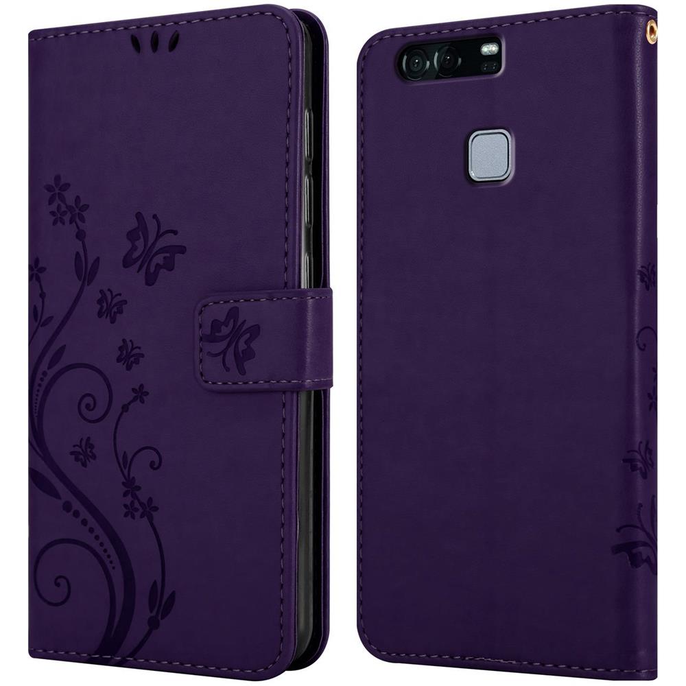 Cadorabo Custodia Compatibile Con Huawei P9 In Lilla Scuro Fiore - Coperchio Protettivo In Design Floreale Con Chiusura Magnetica, Funzione Stand E Slot Per Carte - Foto 8