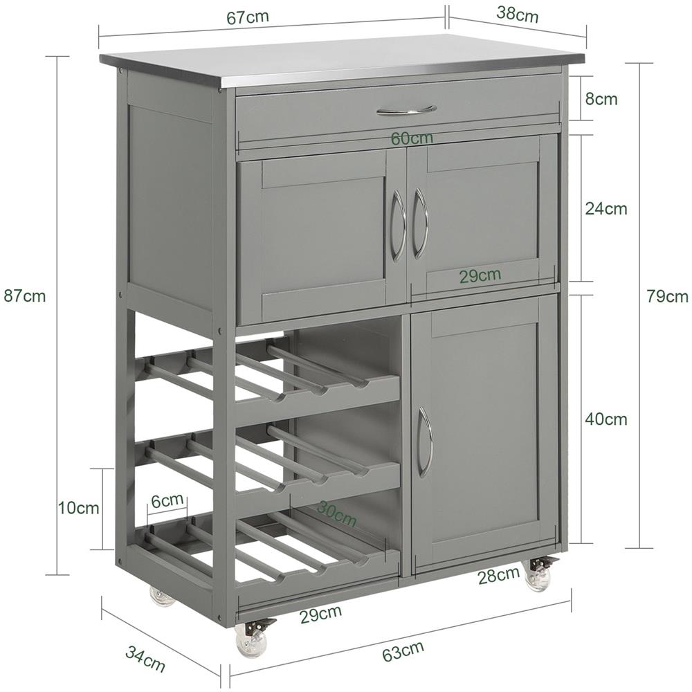 Carrello Di Servizio Credenza In Legno Mobile Cucina Grigio Fkw45-hg - Foto 2