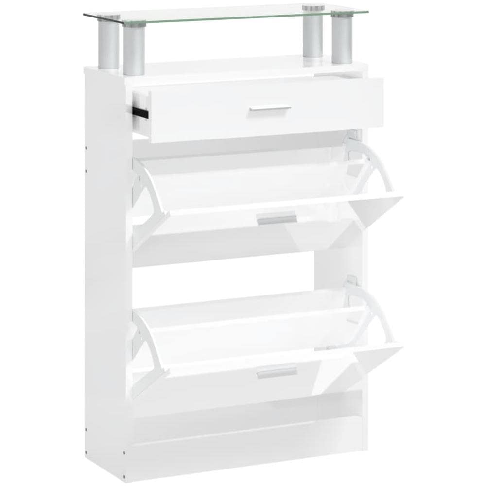 Scarpiera Bianco Lucido 63x24x104 Cm In Legno Multistrato - Foto 2
