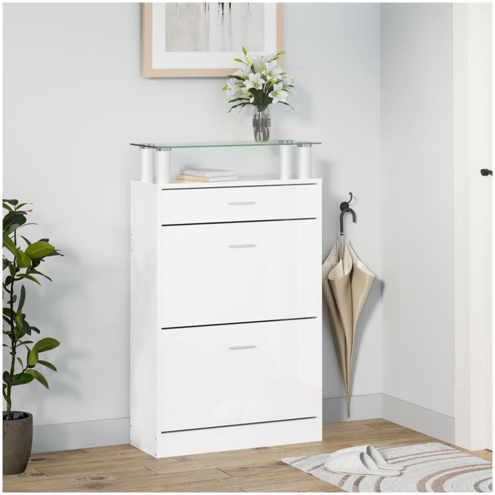 Scarpiera Bianco Lucido 63x24x104 Cm In Legno Multistrato - Foto 3