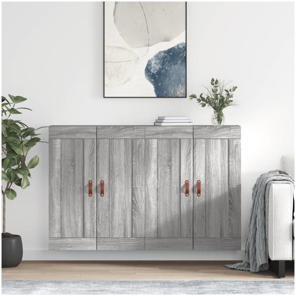 Armadietti A Parete 2 Pz Grigio Sonoma In Legno Multistrato - Foto 1