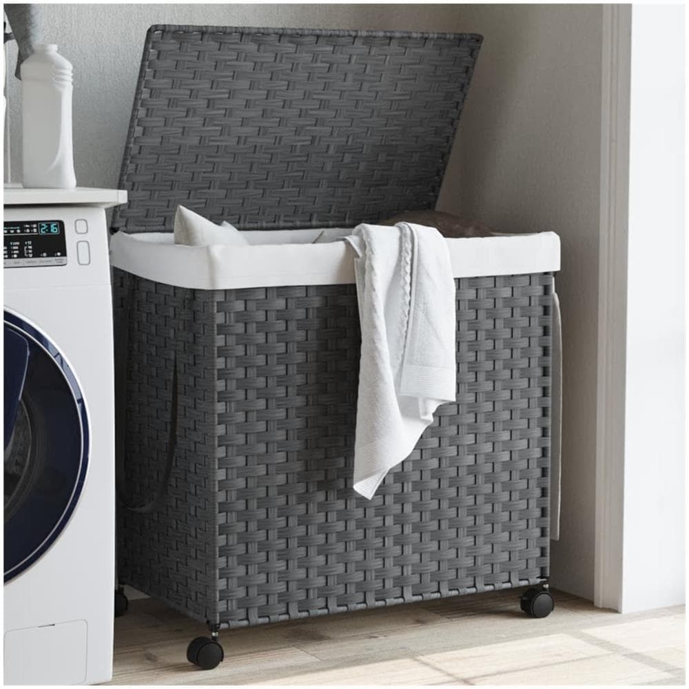 Cesto Portabiancheria Con Ruote Grigio 60x35x60,5 Cm Rattan - Foto 1
