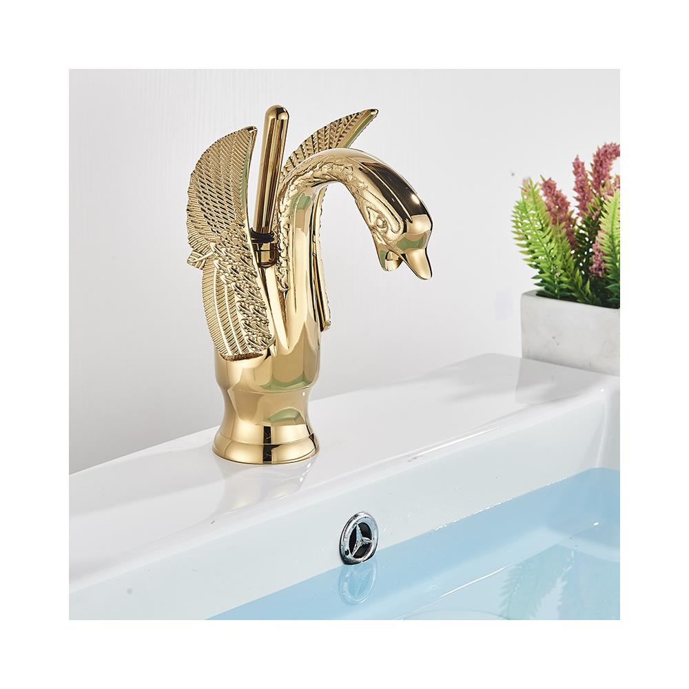 Rubinetto per lavabo da bagno, Blackswan, tipo M134, modello Golden Swan, misura 19 cm - Foto 2