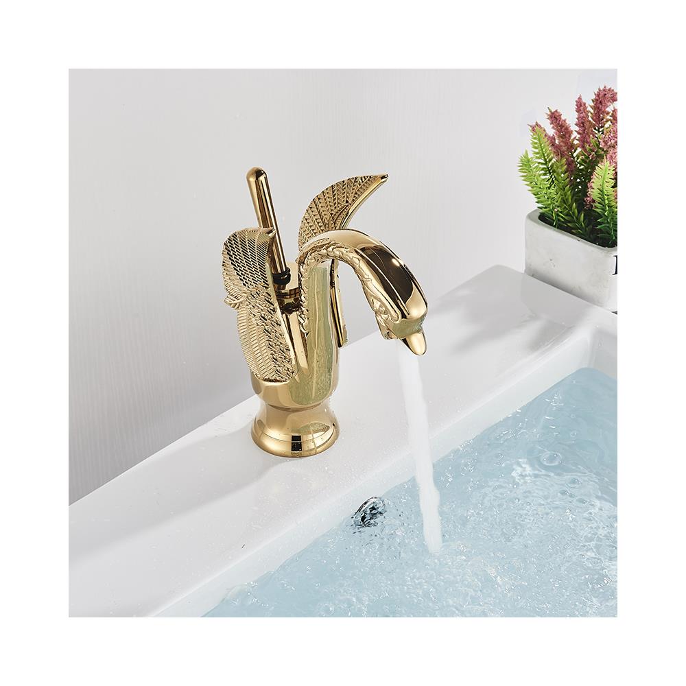 Rubinetto per lavabo da bagno, Blackswan, tipo M134, modello Golden Swan, misura 19 cm - Foto 4
