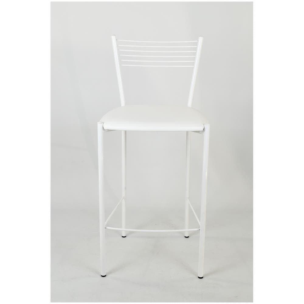 Set 2 sgabelli alti modello Elegance per cucina e bar Tommychairs struttura in acciaio verniciata colore bianco e seduta imbottita e rivestita in pelle artificiale colore bianco