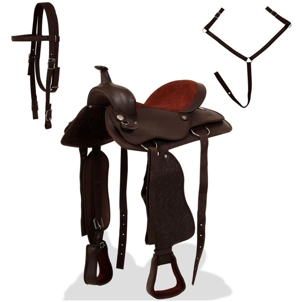 Sella Western Testiera E Pettorale In Vera Pelle 16"" Marrone - Foto 2