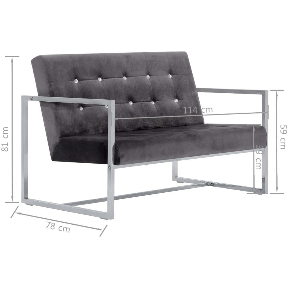 Divano A 2 Posti Con Braccioli Grigio Scuro Cromato E Velluto - Foto 8