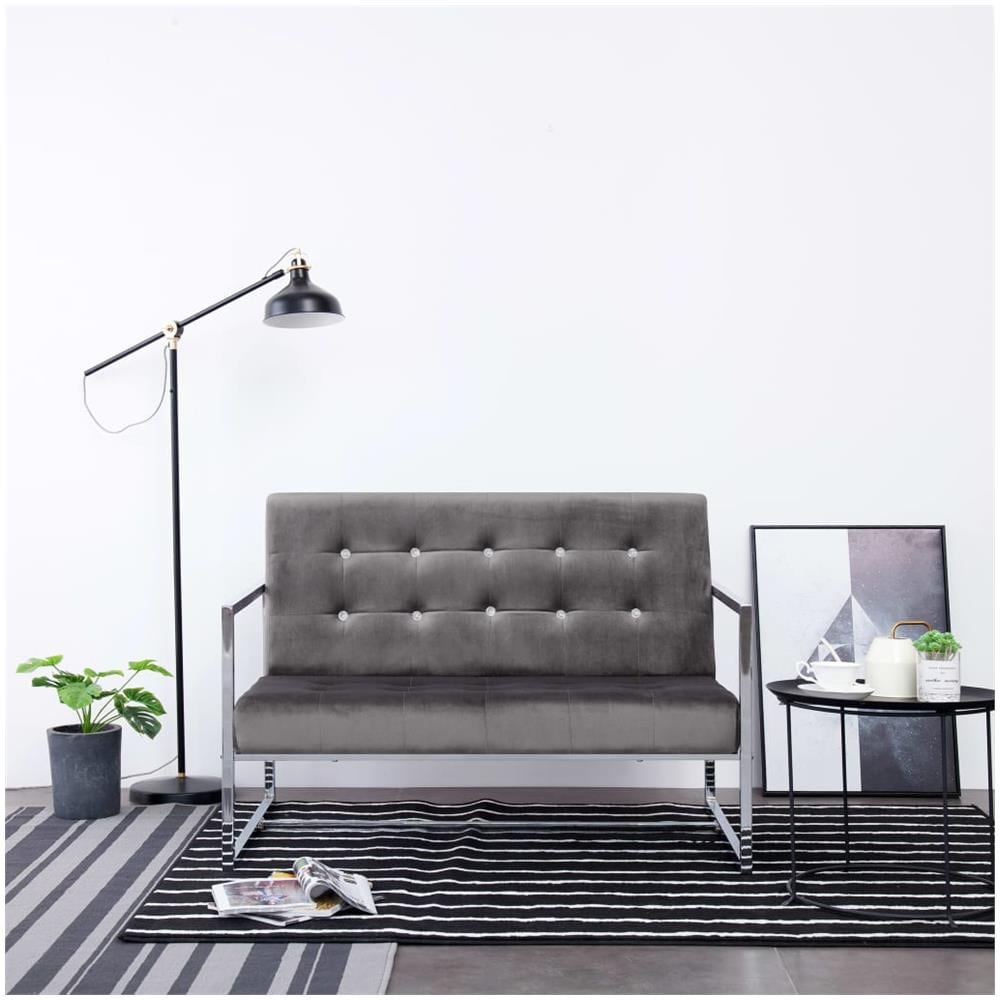 Divano A 2 Posti Con Braccioli Grigio Scuro Cromato E Velluto - Foto 1