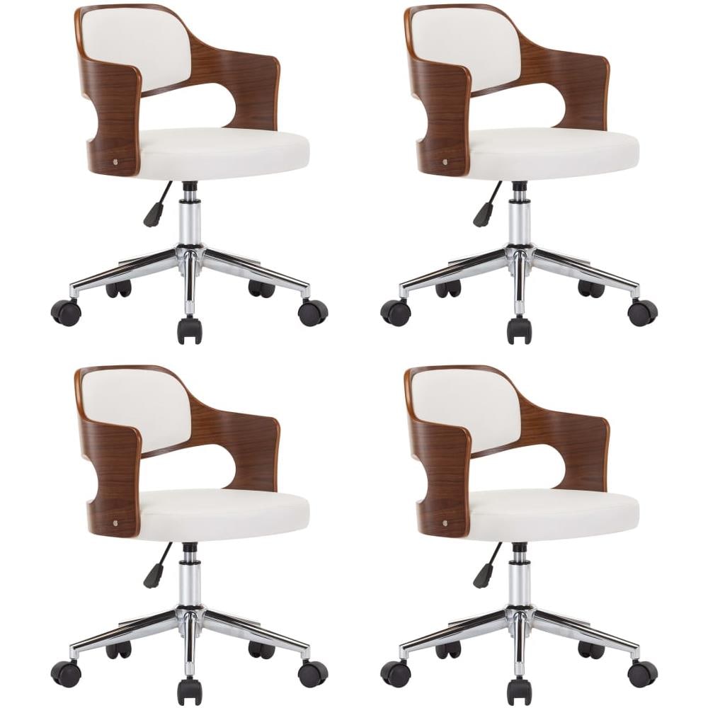 Sedie Da Pranzo Girevoli 4 Pz Bianche Legno Curvo E Similpelle - Foto 2