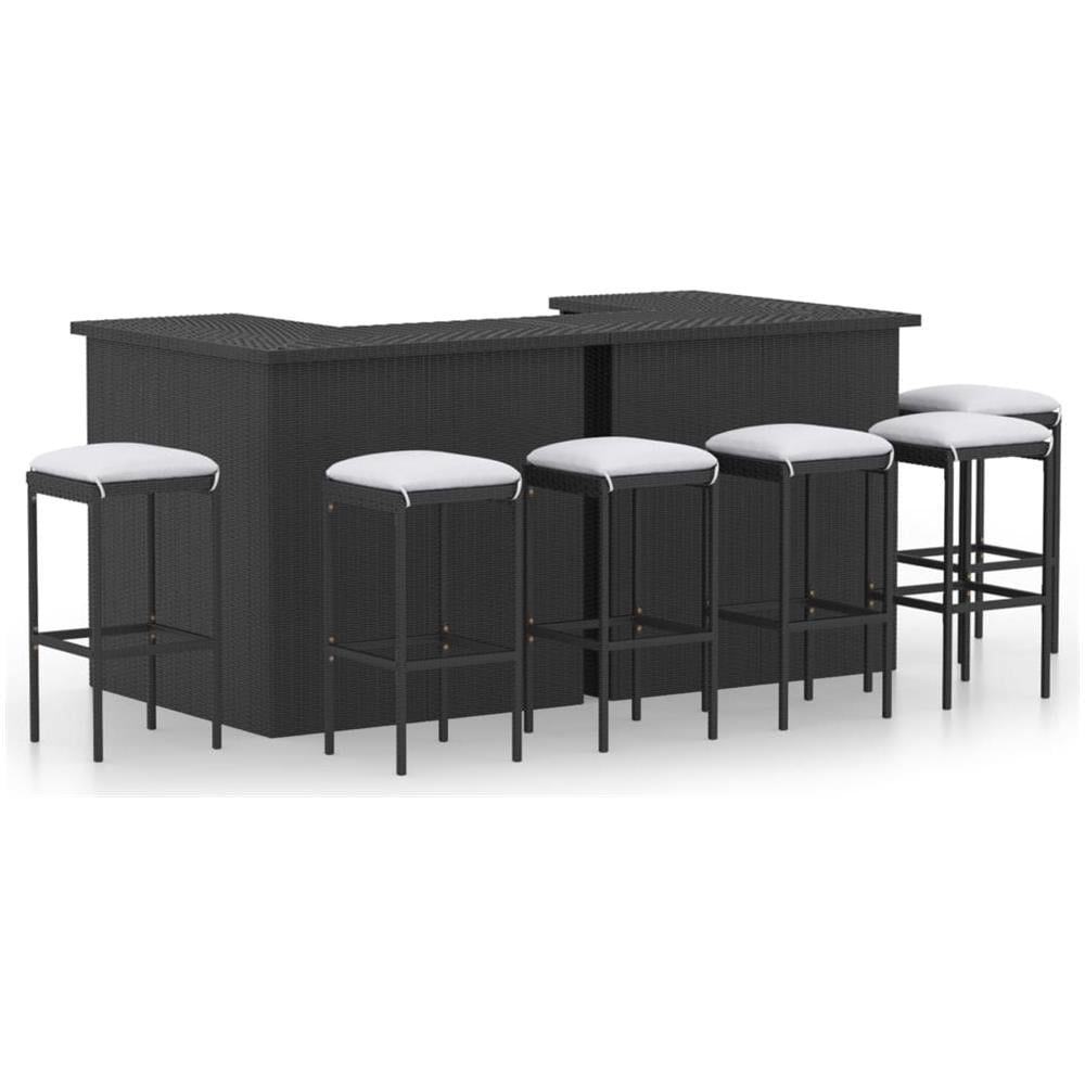Set Bar Da Giardino 8 Pz Con Cuscini In Polyrattan Nero - Foto 1