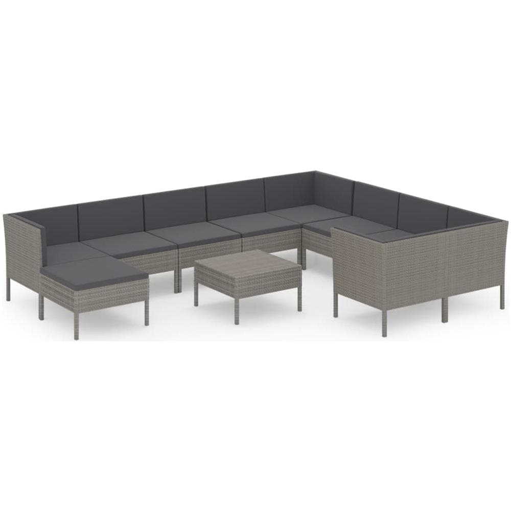 Set Divani Da Giardino 11 Pz Con Cuscini In Polyrattan Grigio - Foto 2