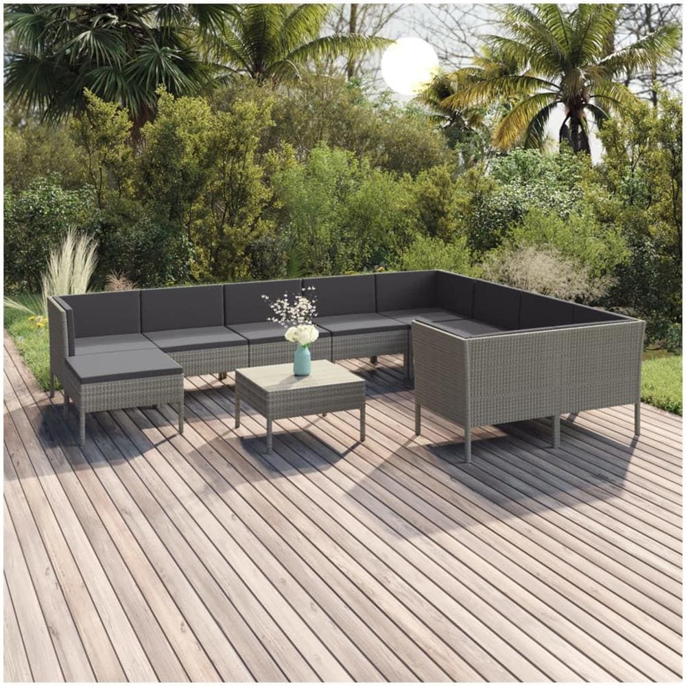 Set Divani Da Giardino 11 Pz Con Cuscini In Polyrattan Grigio - Foto 1