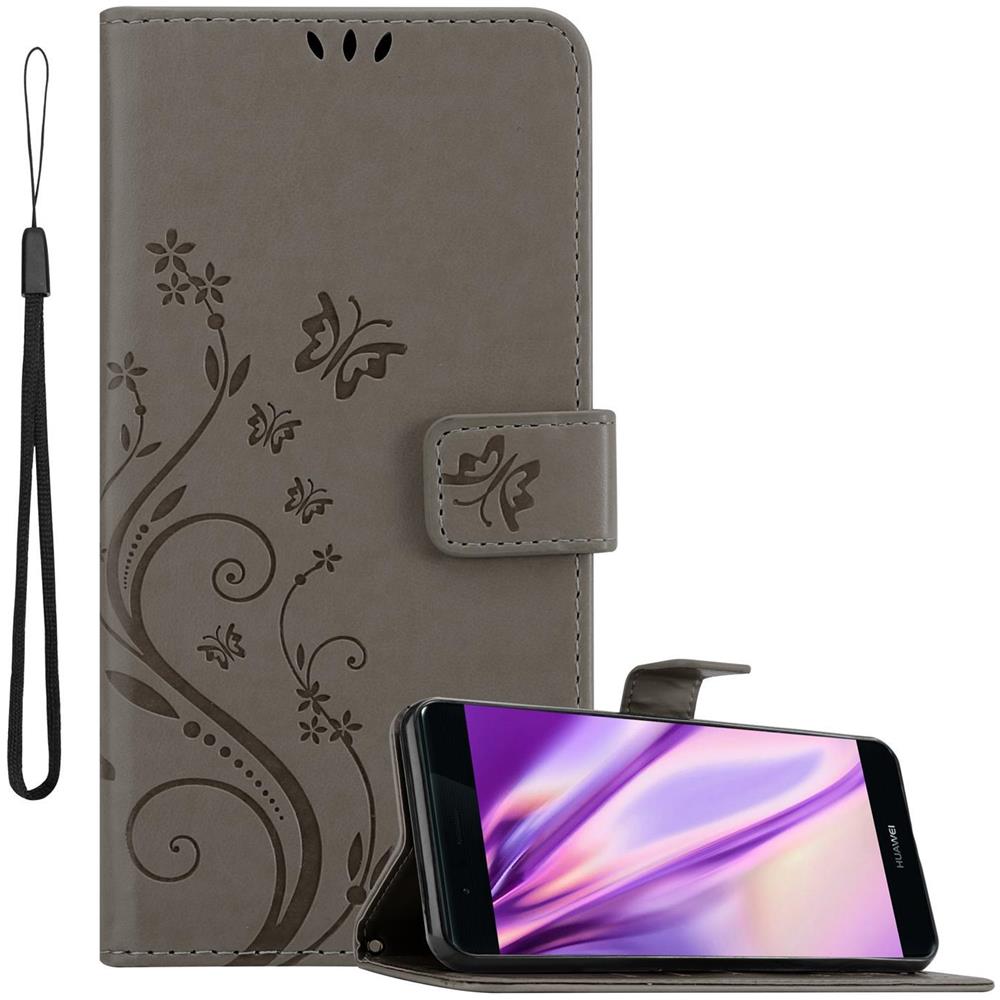 Cadorabo Custodia Compatibile Con Huawei P9 In Grigio Fiore - Coperchio Protettivo In Design Floreale Con Chiusura Magnetica, Funzione Stand E Slot Per Carte - Foto 1