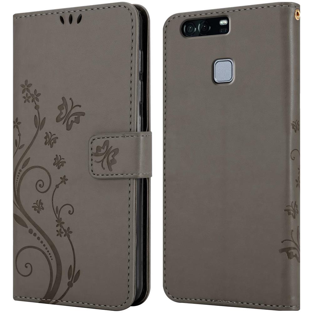 Cadorabo Custodia Compatibile Con Huawei P9 In Grigio Fiore - Coperchio Protettivo In Design Floreale Con Chiusura Magnetica, Funzione Stand E Slot Per Carte - Foto 8
