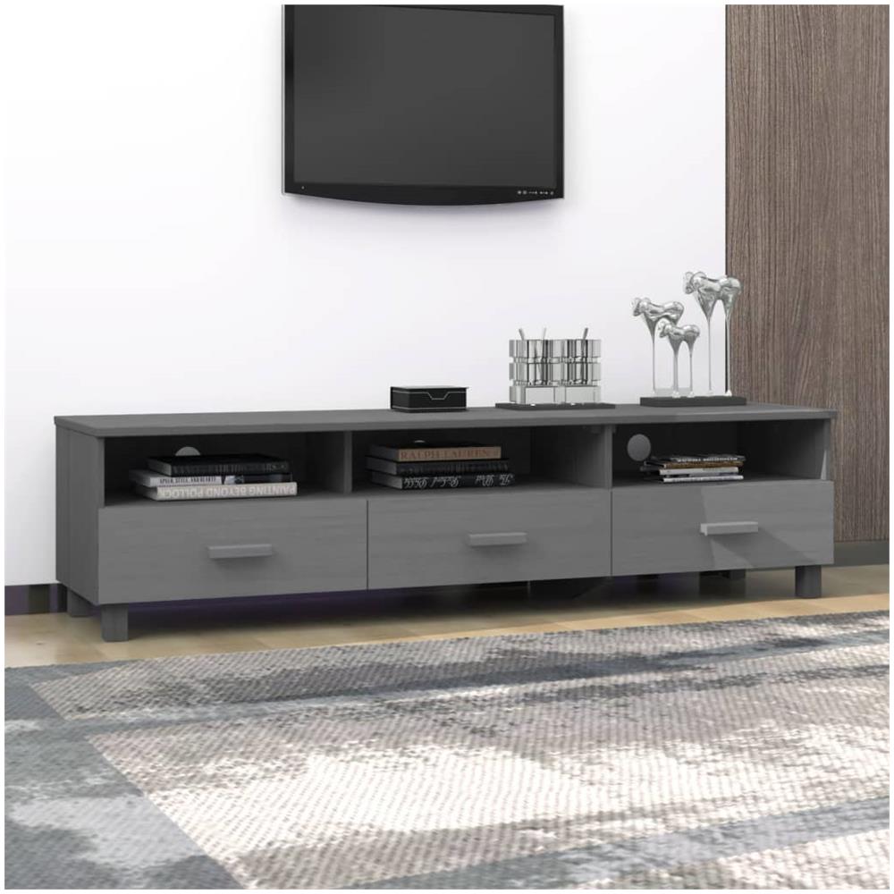 Mobile Porta Tv Grigio Scuro 158x40x40 Cm In Massello Di Pino - Foto 7