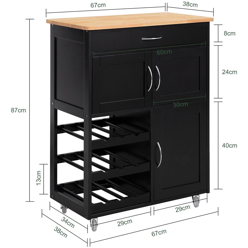 Carrello Di Servizio Credenza In Legno Mobile Cucina Nero Fkw45-sch - Foto 2
