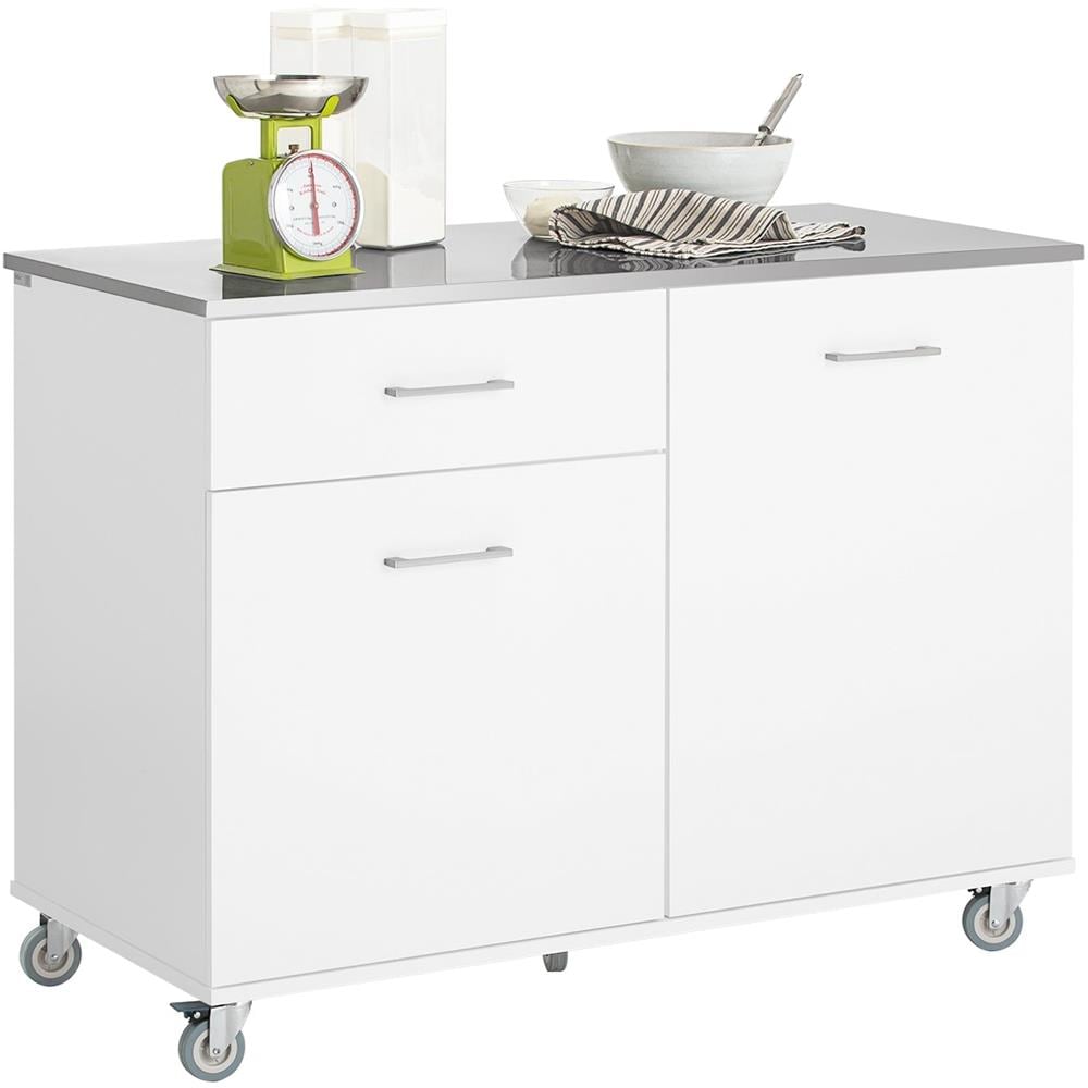 Carrello Da Cucina Isola Cucina Con Piano Di Lavoro Credenza Con Ruote Carrello Bianco 120x56x90cm Fkw117-w - Foto 1