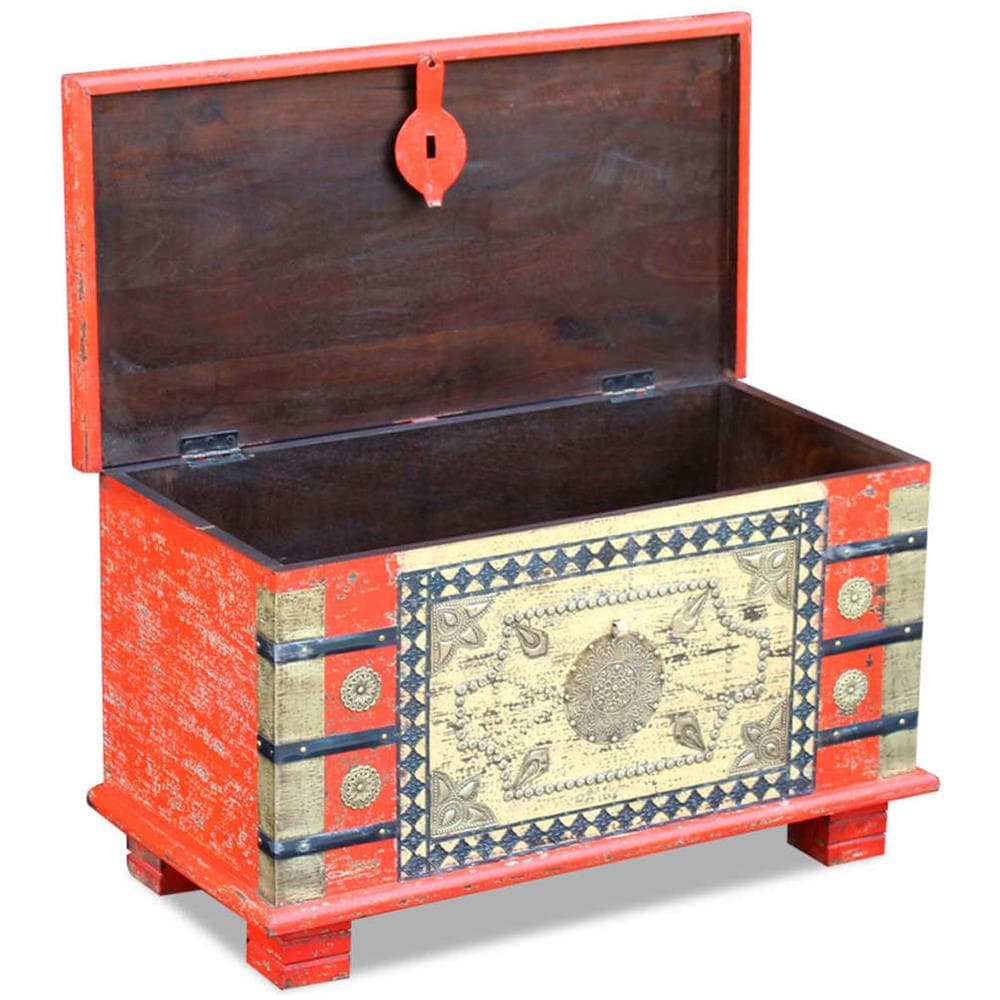 Baule Rosso Legno di Mango 80x40x45 cm - Foto 11