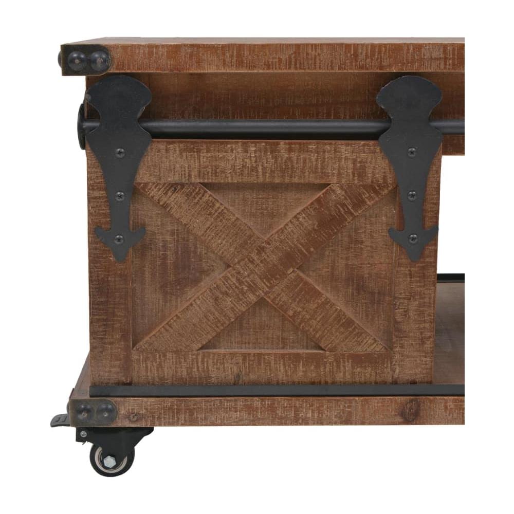 Tavolino Da Caffè In Legno Massello Di Abete 91x51x38cm Marrone - Foto 7