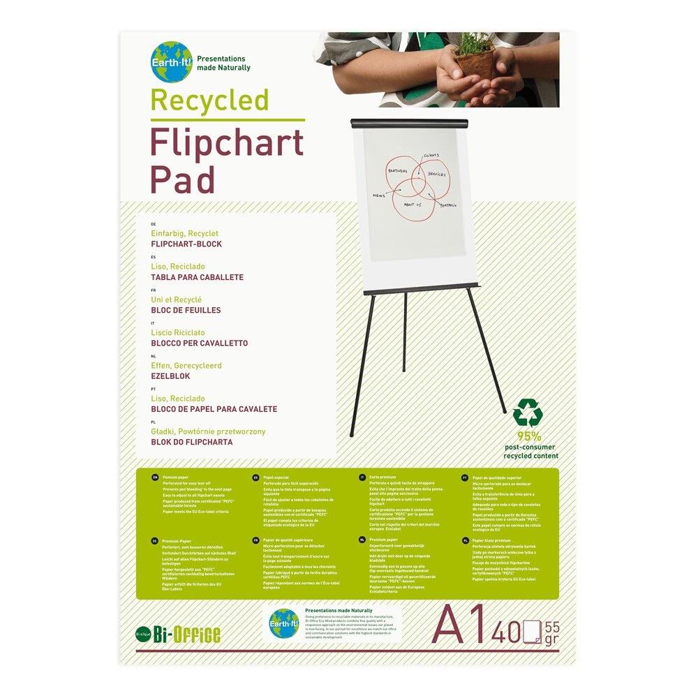 Earth - Blocco Di Carta Riciclata Per Portablocco, A1 Forato Con 2 Fori Standard, 40 Fogli Per Lavagna Da 55 G / mq, Conf. Da 5 - Foto 1