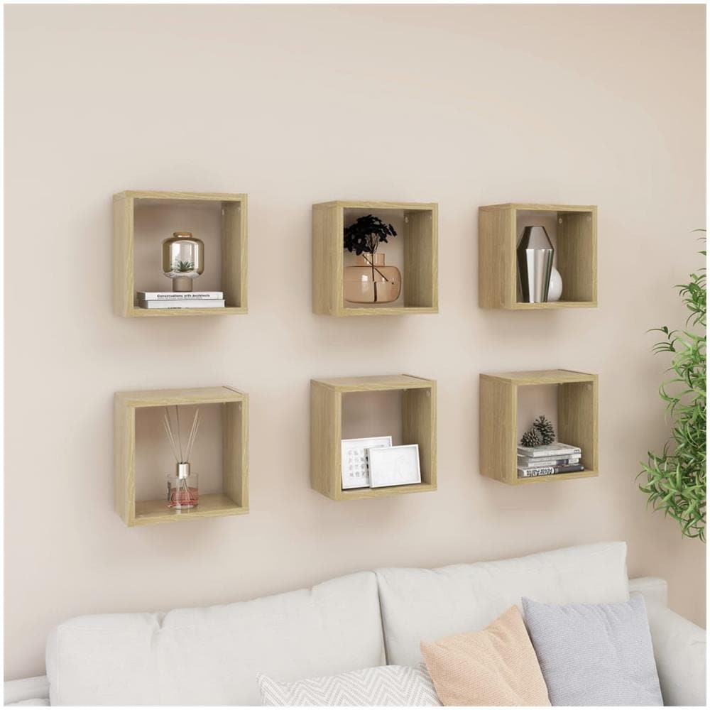 Mensole Parete a Cubo 6 pz Rovere Sonoma 26x15x26 cm - Foto 1