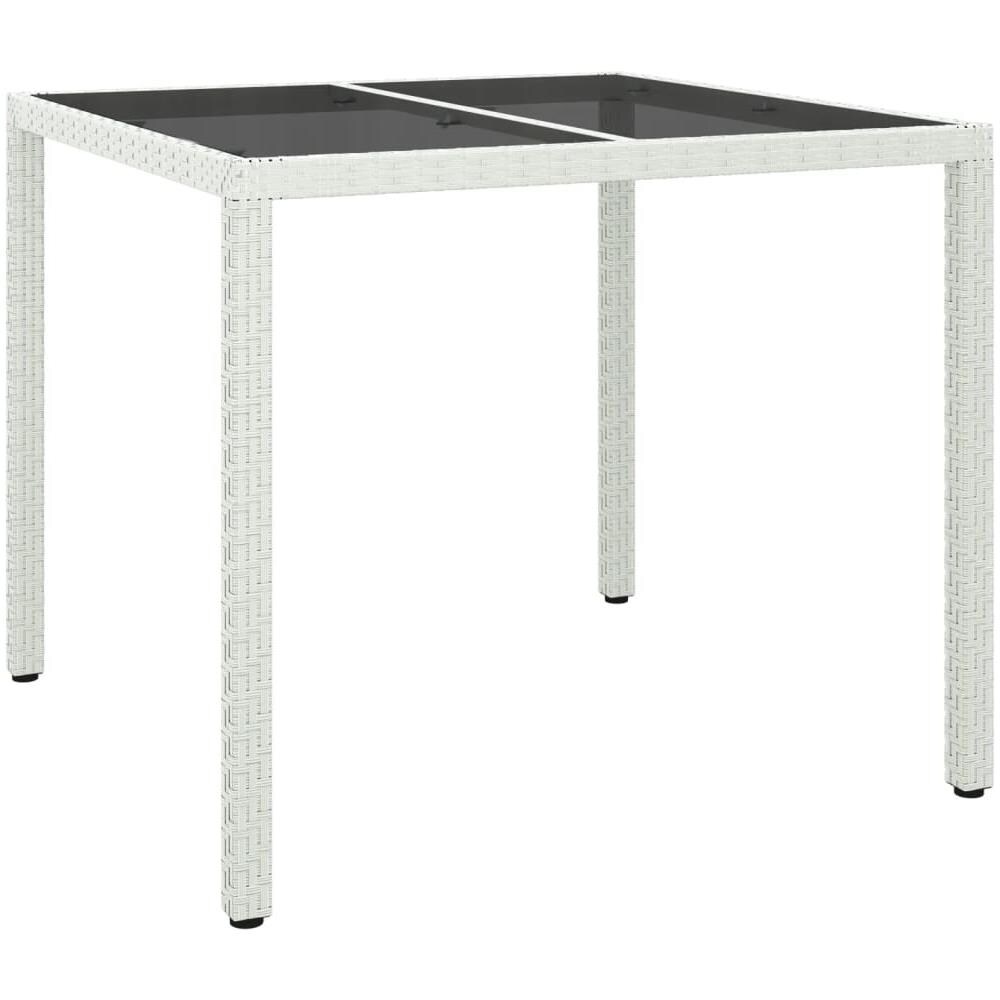 Tavolo Giardino 90x90x75 Cm Vetro Temperato E Polyrattan Bianco - Foto 1