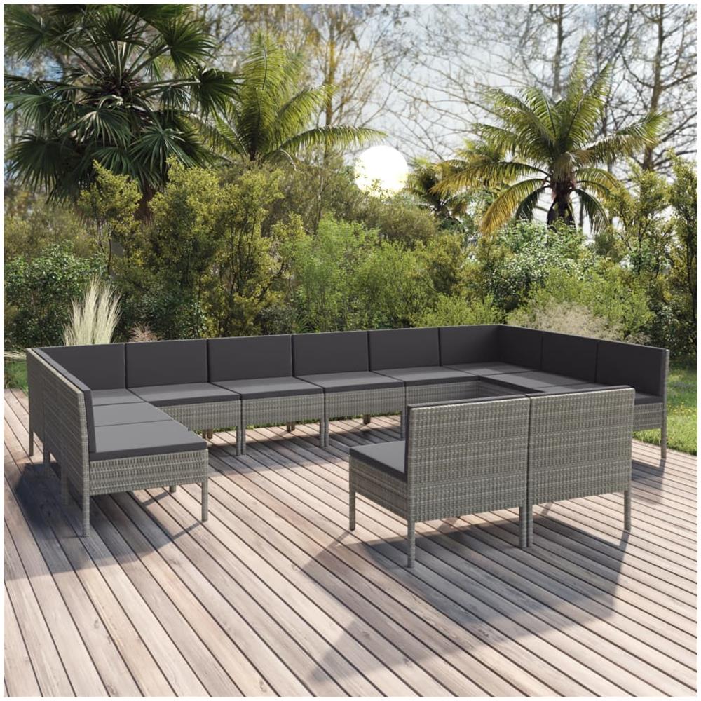 Set Divani Da Giardino 12 Pz Con Cuscini In Polyrattan Grigio - Foto 1