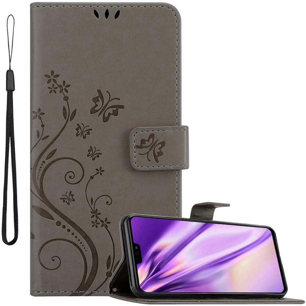 Custodia Compatibile Con Honor 8x In Grigio Fiore - Coperchio Protettivo In Design Floreale Con Chiusura Magnetica, Funzione Stand E Slot Per Carte - Foto 1