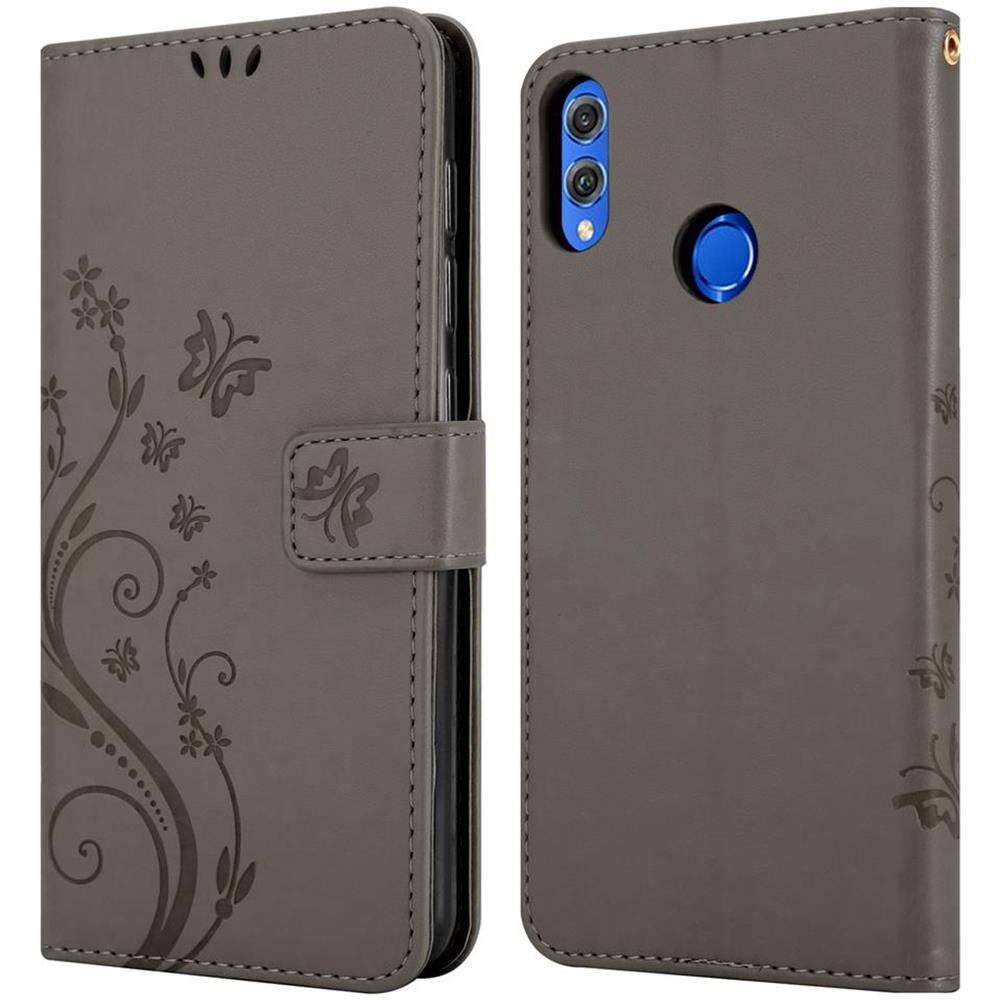 Custodia Compatibile Con Honor 8x In Grigio Fiore - Coperchio Protettivo In Design Floreale Con Chiusura Magnetica, Funzione Stand E Slot Per Carte - Foto 8