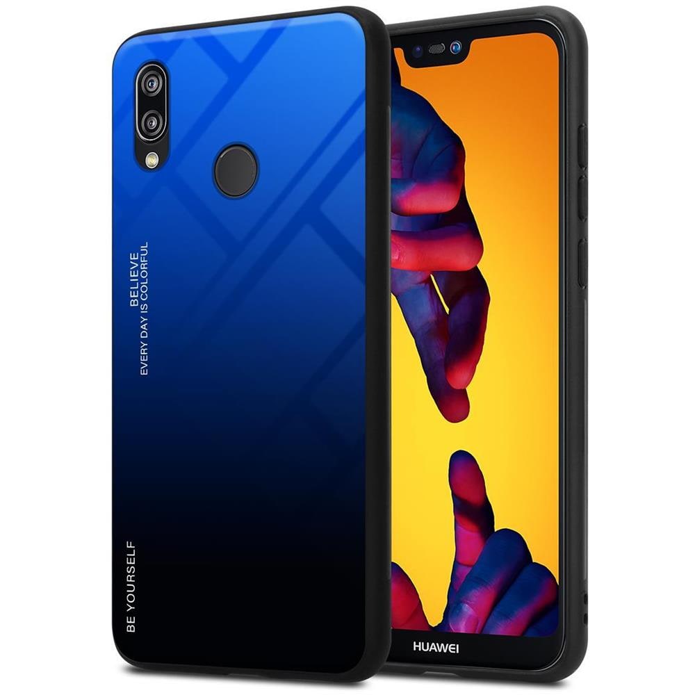 Custodia Compatibile Con Huawei P20 Lite In Blu - Nero - Coperchio Protettivo Bicolore In Vetro Temperato E Silicone Tpu - Foto 1