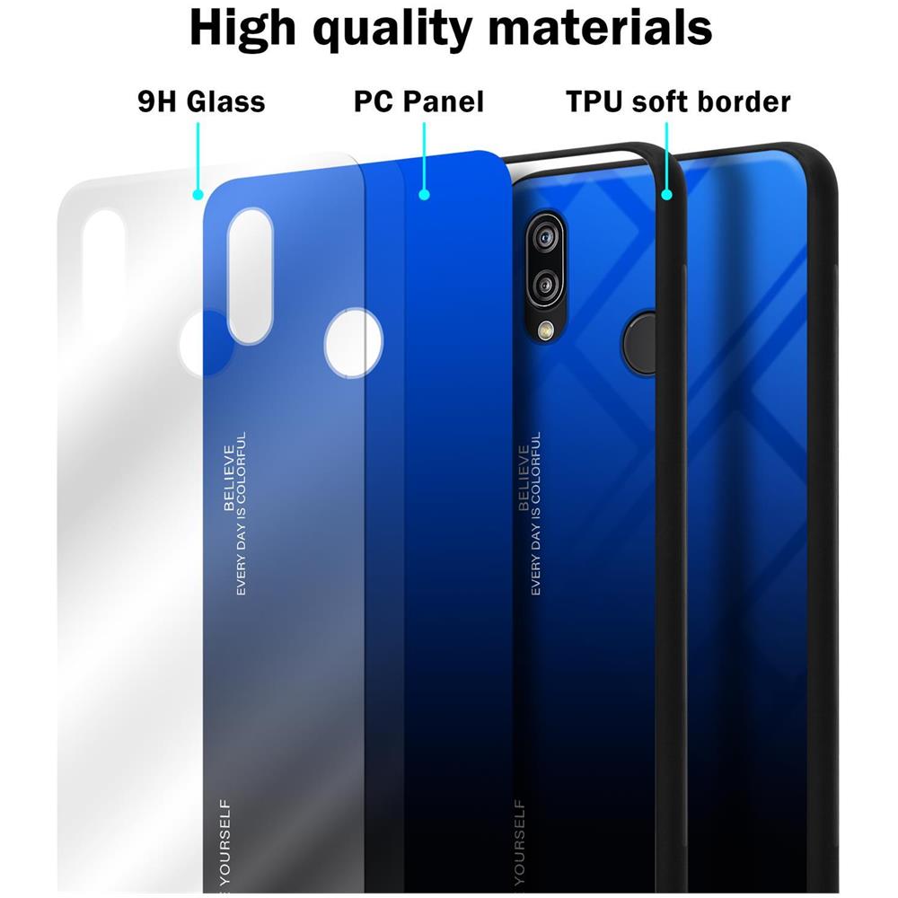 Custodia Compatibile Con Huawei P20 Lite In Blu - Nero - Coperchio Protettivo Bicolore In Vetro Temperato E Silicone Tpu - Foto 7