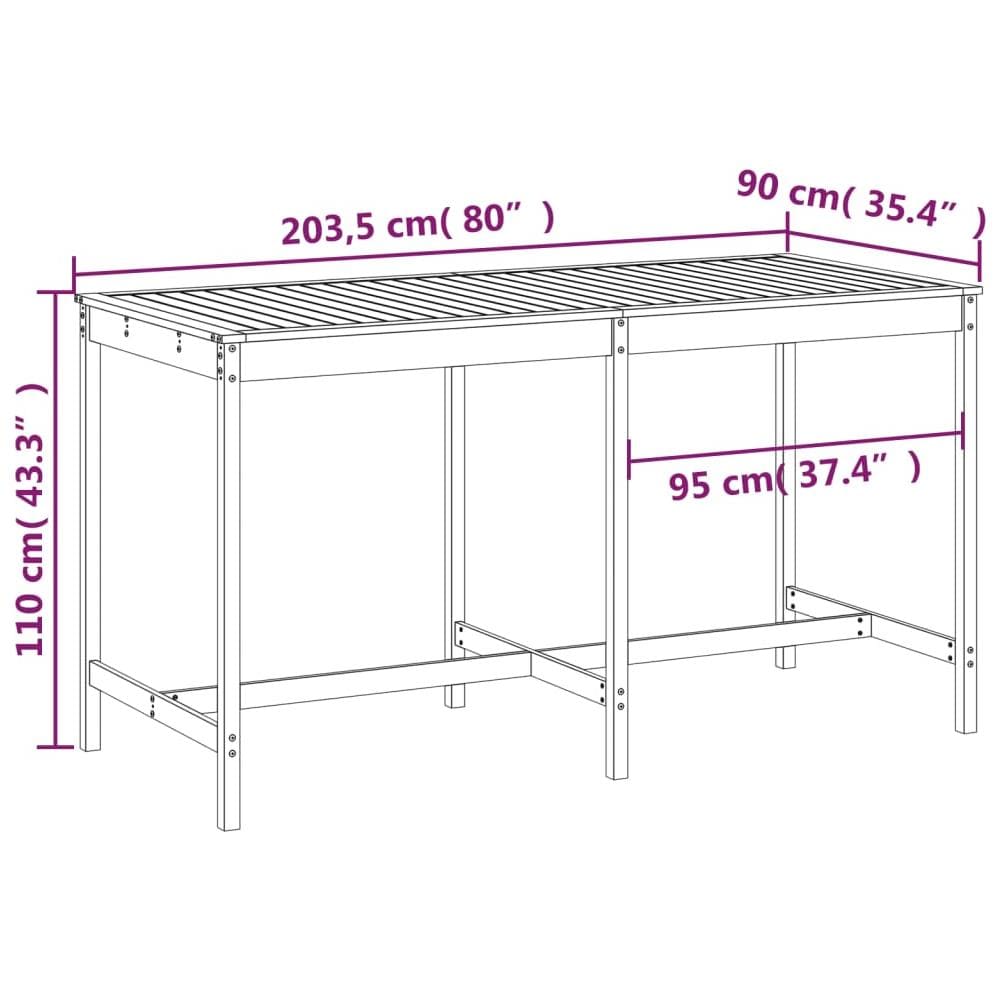 Tavolo Da Giardino Bianco 203,5x90x110cm Legno Massello Di Pino - Foto 6